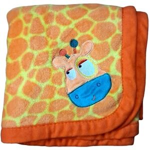 Nuby Giraffe Baby Blanket Soft Fleece Print Orange Yellow Face Security Unisex